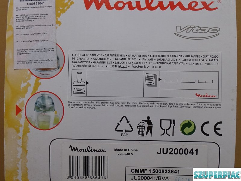 Moulinex Vitae gyümölcscentrifuga dobozában