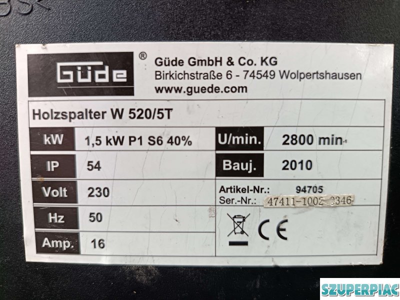 Güde W 5205t elektrohidraulikus rönkhasító