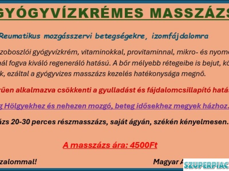 Gyógyvízkrémes Masszázs Háznál